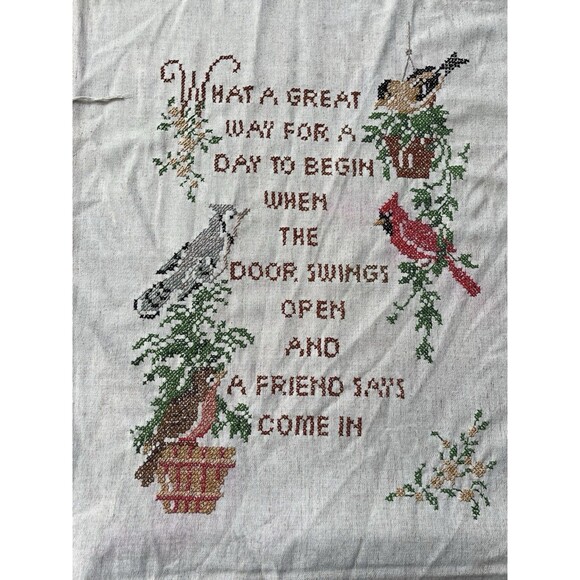 Vtg Columbia Minerva Completed Cross Stitch Friendship Sampler Birds Floral Ivy - Picture 2 of 4